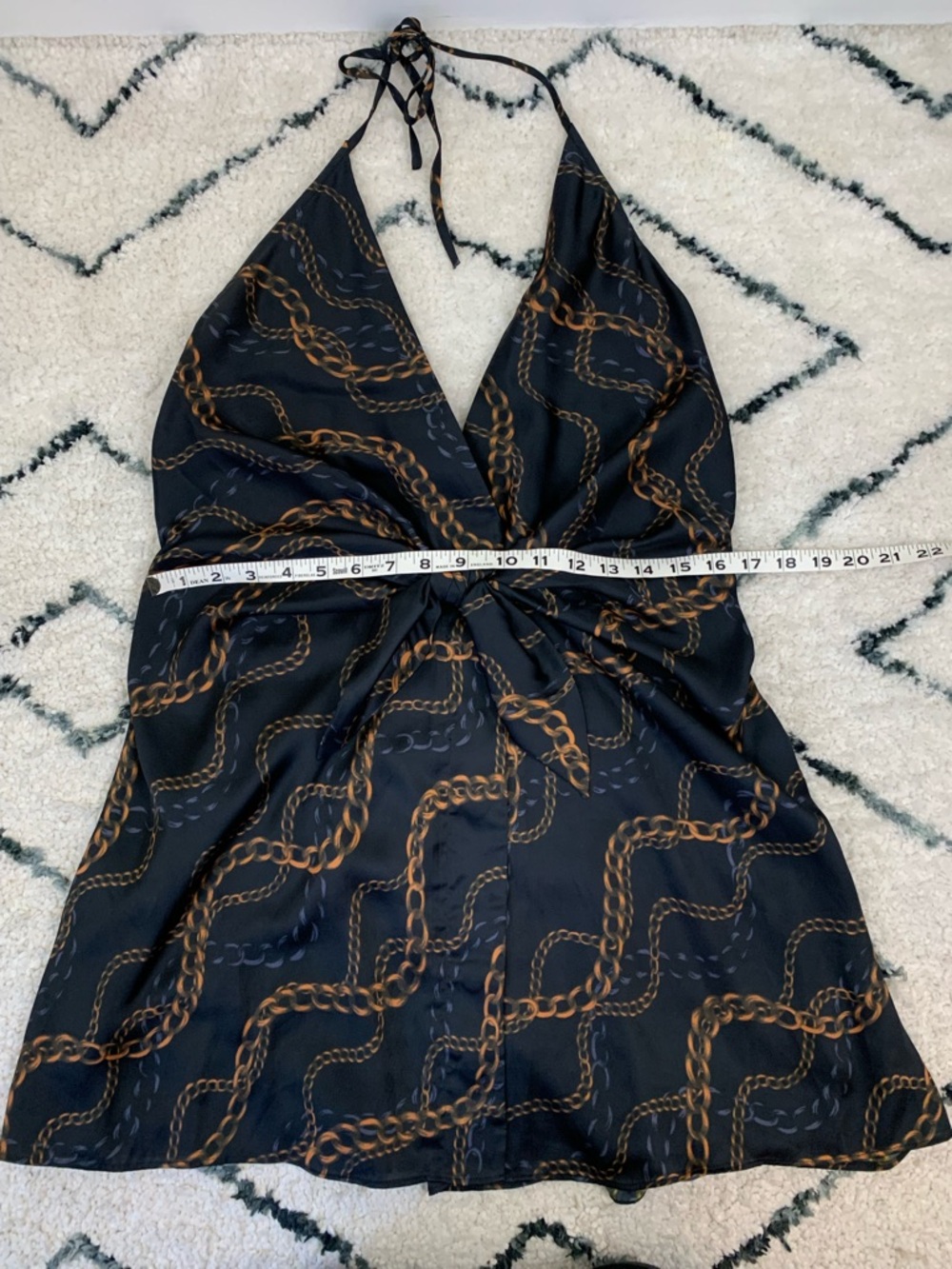 L’Academie The Karsci Chain-Print Halter Mini Dress in Black and Gold - Picture 7 of 10